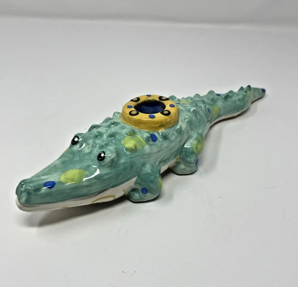 Art Pottery Crocodile Candle Incense Holder Whimsical Alligator Dana Simson